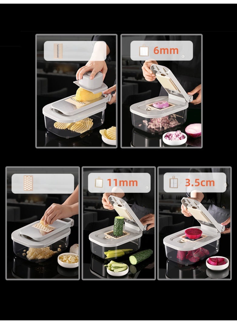 قطاعة خضار 304 ستانلس ستيل – 9 شفرات متعددة، قطاعة سلطة وبصل وبطاطس ومبشرة خضار يدوية مع حاوية للمطبخ - Image 4